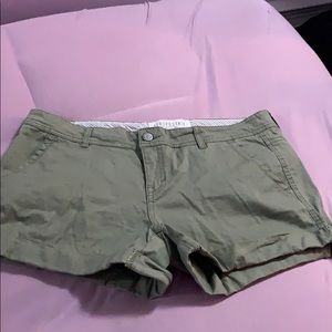 Green Twill Midi Shorts